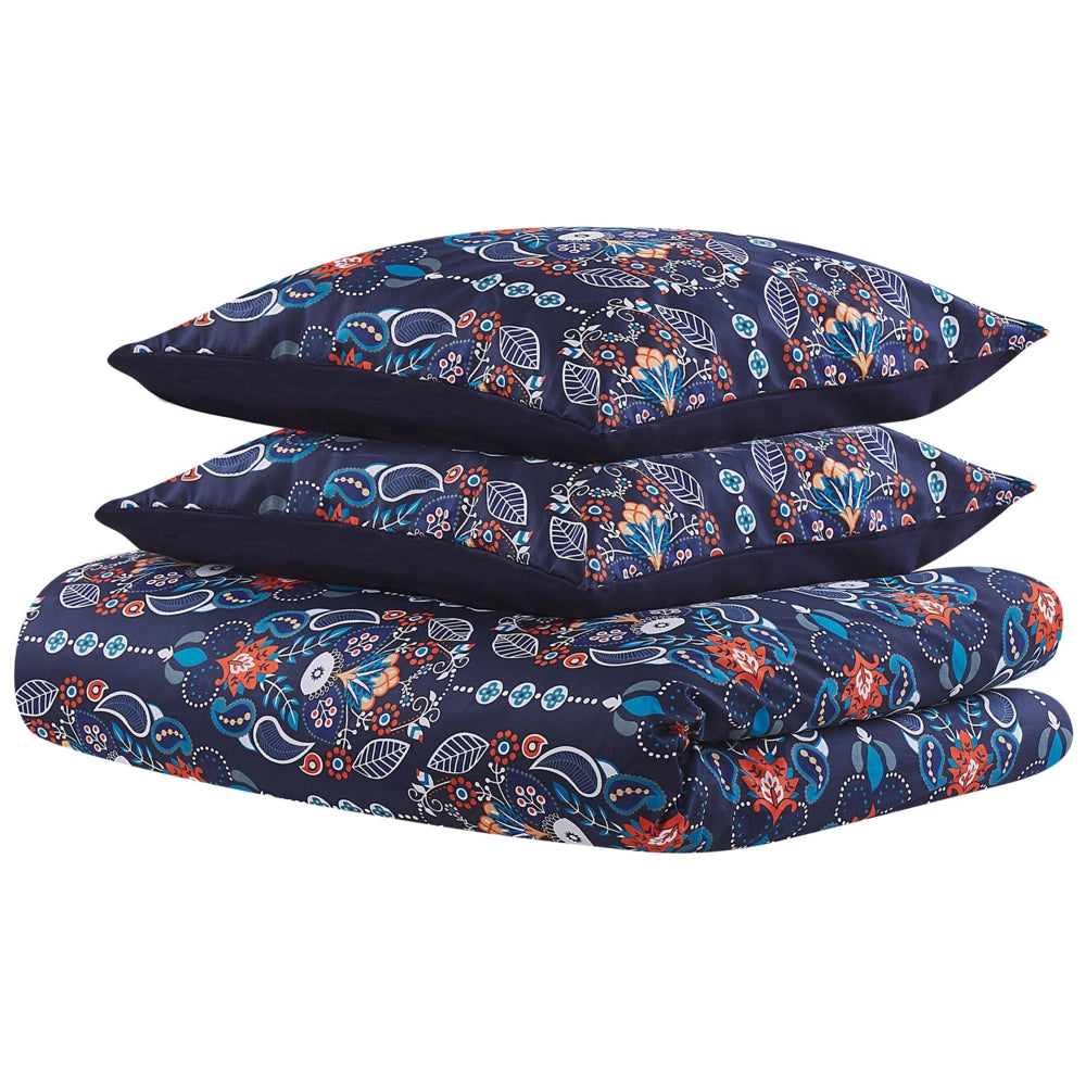 Set Copripiumino e Federa Cotone Blu Scuro 155 x 220 cm Motivo Floreale Biancheria da Letto Set Copripiumino Moderno