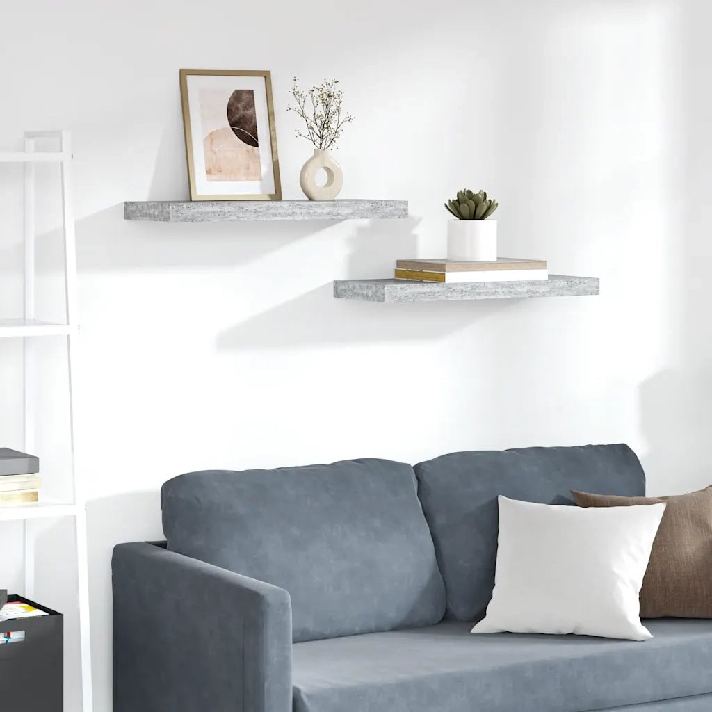 2 pz Scaffali a Parete | Ripiano a parete | Mensole a Parete Grigio Cemento 60x23,5x3,8 cm in MDF