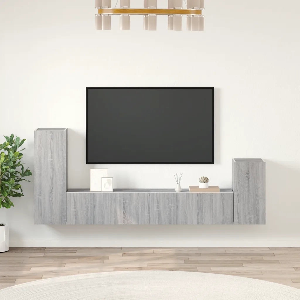 Set di Mobili Porta TV 4 pz Grigio Sonoma in Legno Multistrato cod mxl 20259