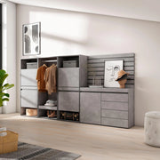 Scarpiera, 287x35x145cm, Camera da letto, Armadio Aperto, Cassettiera, Pannelli Decorativi, grigio cemento RF3526