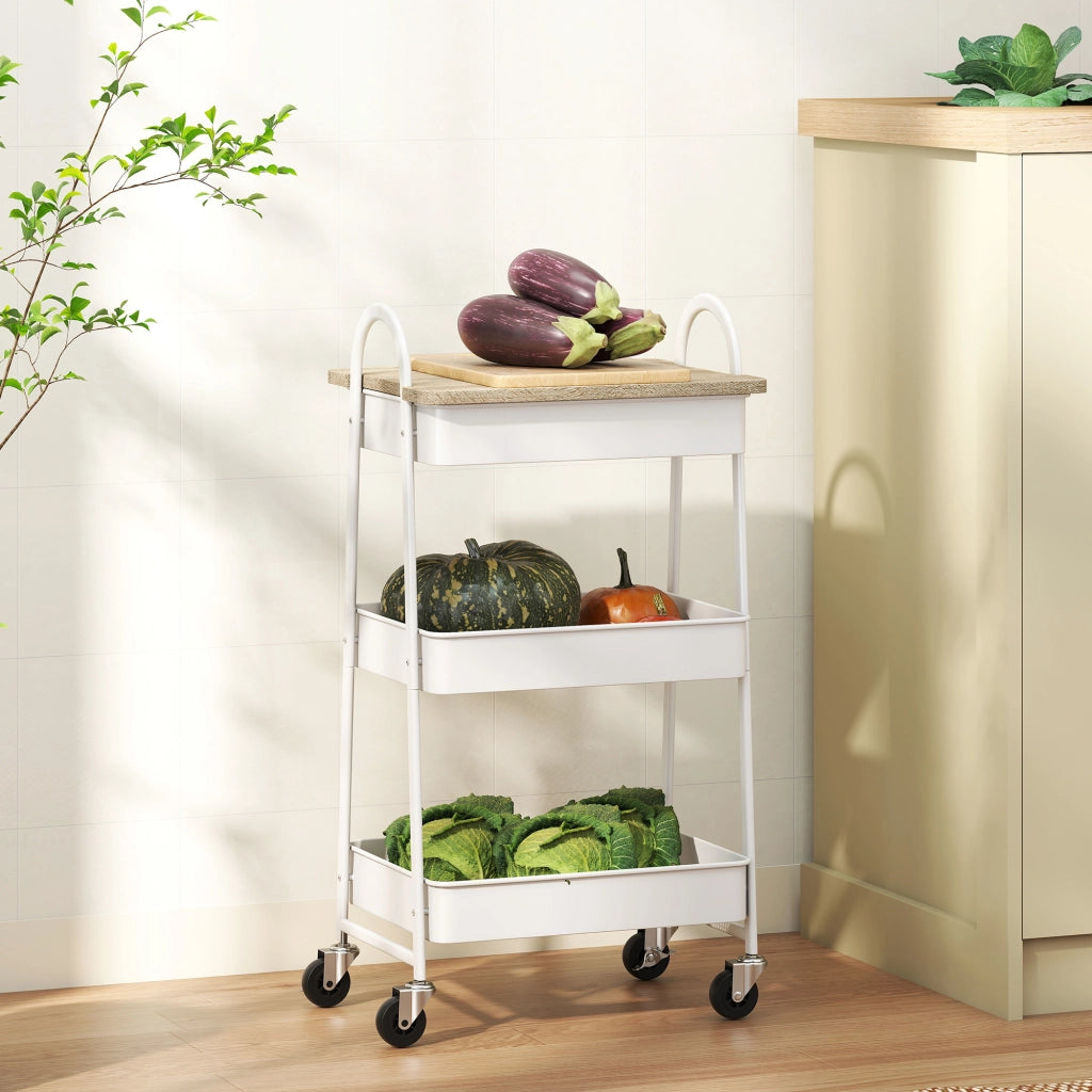 Tavolino da cucina con 3 livelli e cestini ¨C zephmum ¨C 45x32x77.5 cm quercia