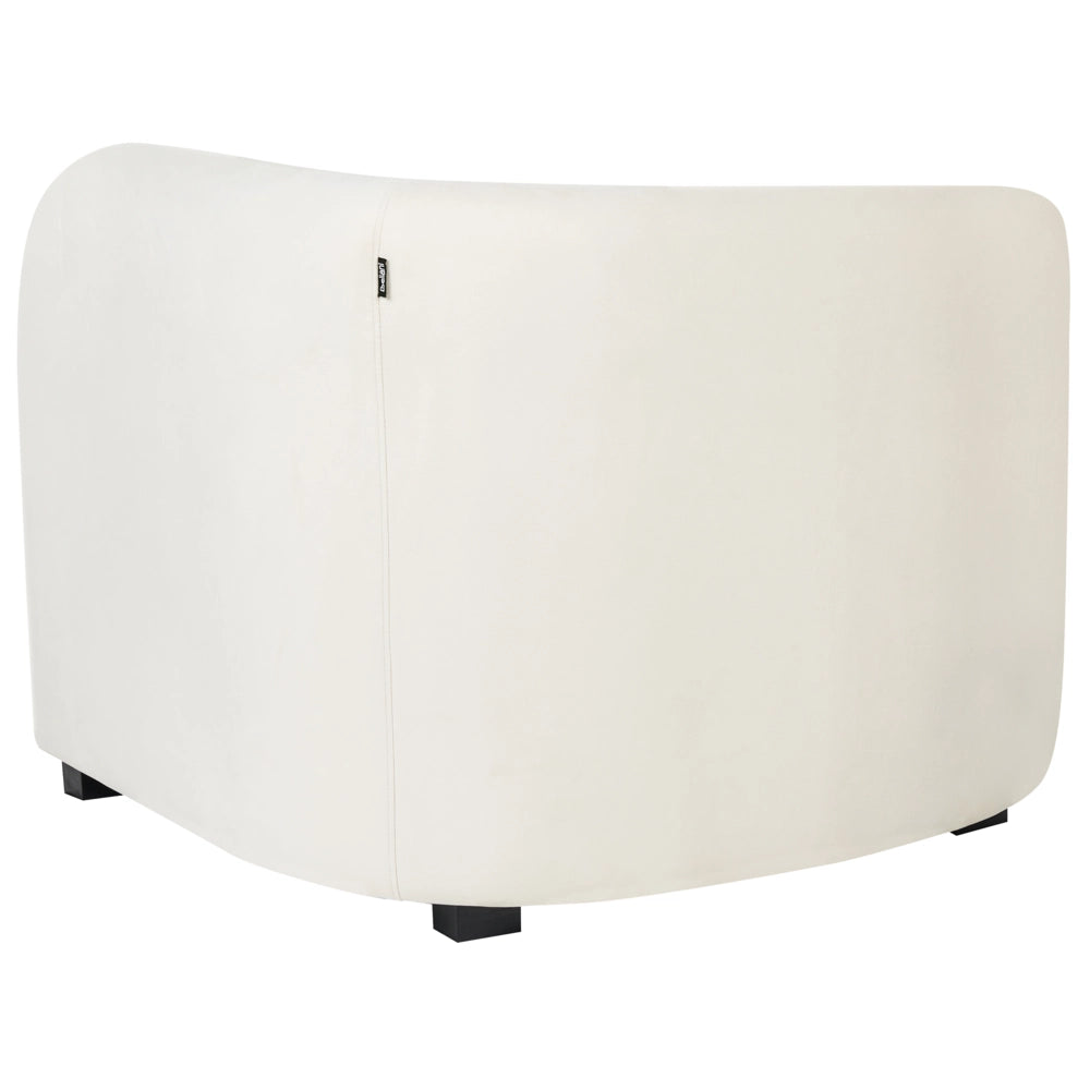 Set moderno ed elegante di 2 poltrone con schienale curvo e braccioli imbottiti in velluto bianco sporco