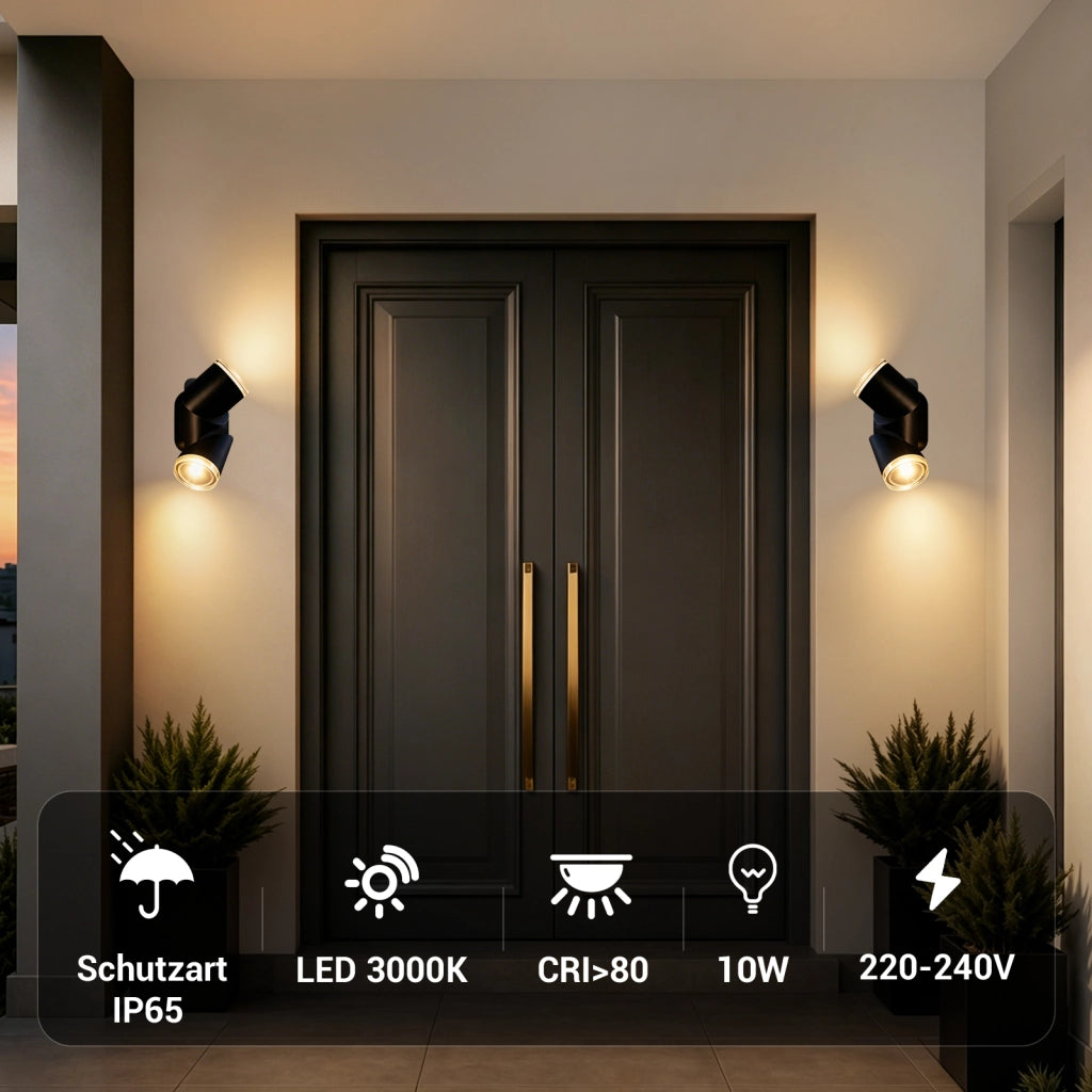 ZMH Lampada da Parete Esterno LED 10W Nero 3000K Impermeabile  IP65 per Terrazza Ingresso Corridoio