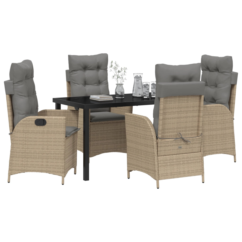 Set da Pranzo da Giardino 5 Pezzi con Cuscini Beige Rattan Polimerico
