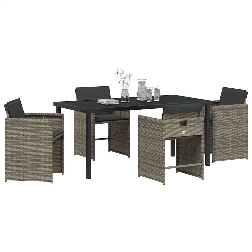 Set da Pranzo per Giardino con cuscino 5 pcs Grigio polyrattan