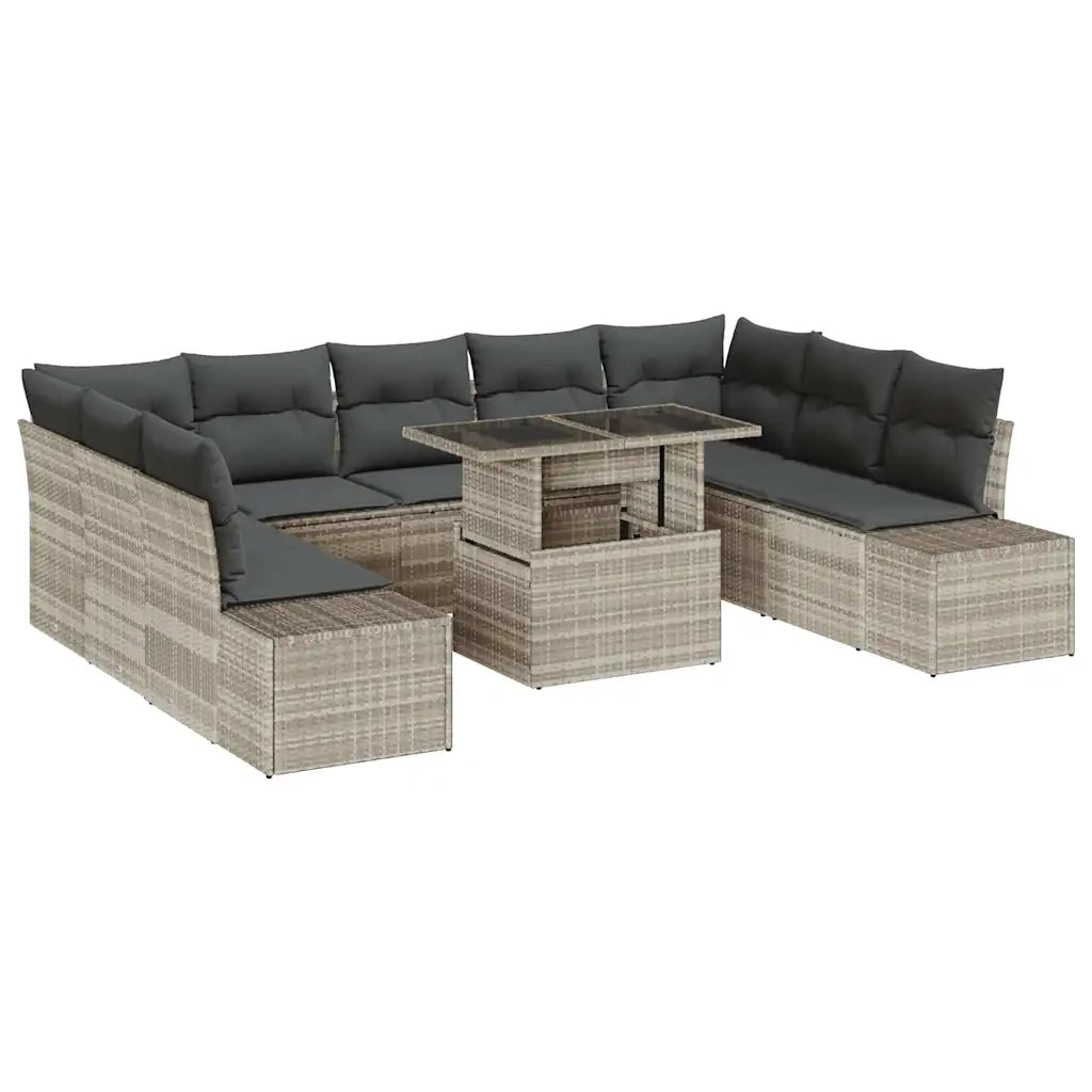 Set Divano da Giardino 10 pcs Grigio chiaro Poly Rattan