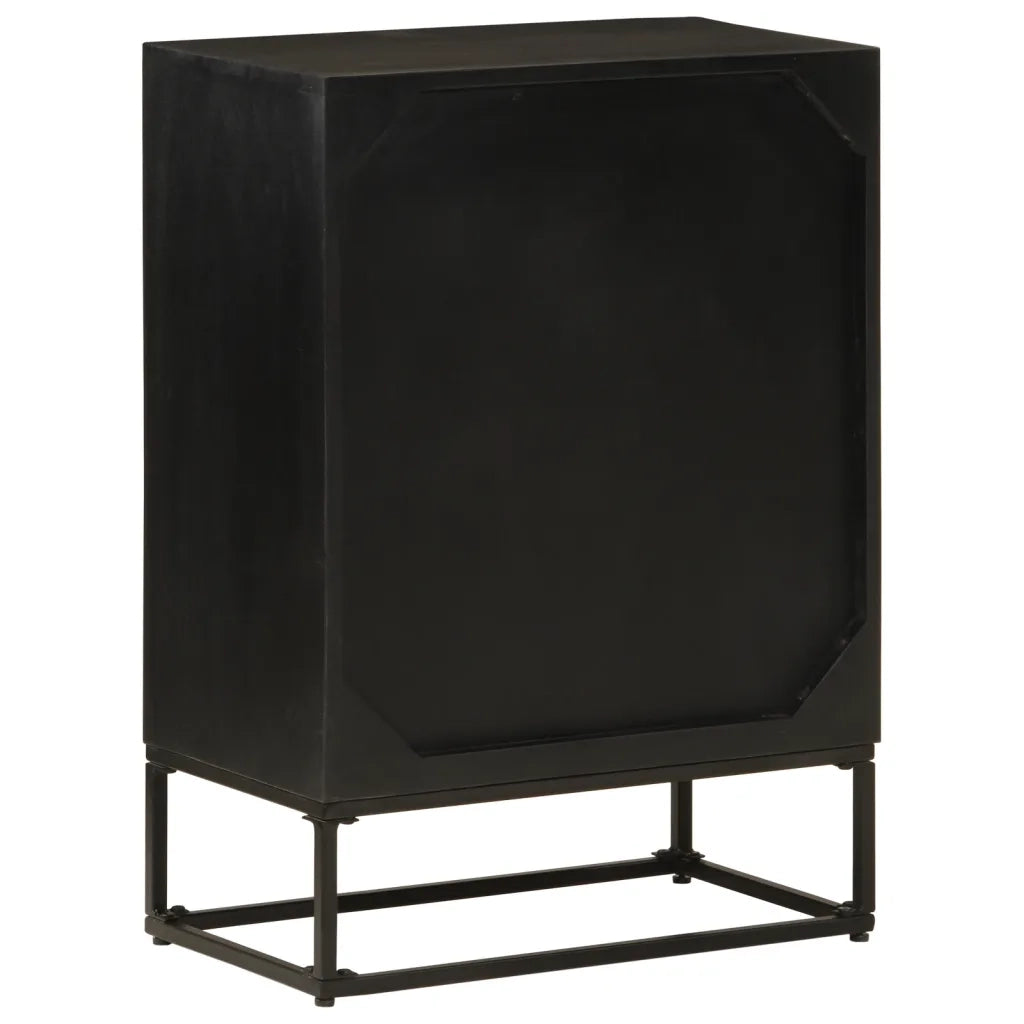 Credenza Nera 55x30x76 cm in Legno Massello di Mango e Ferro 372001