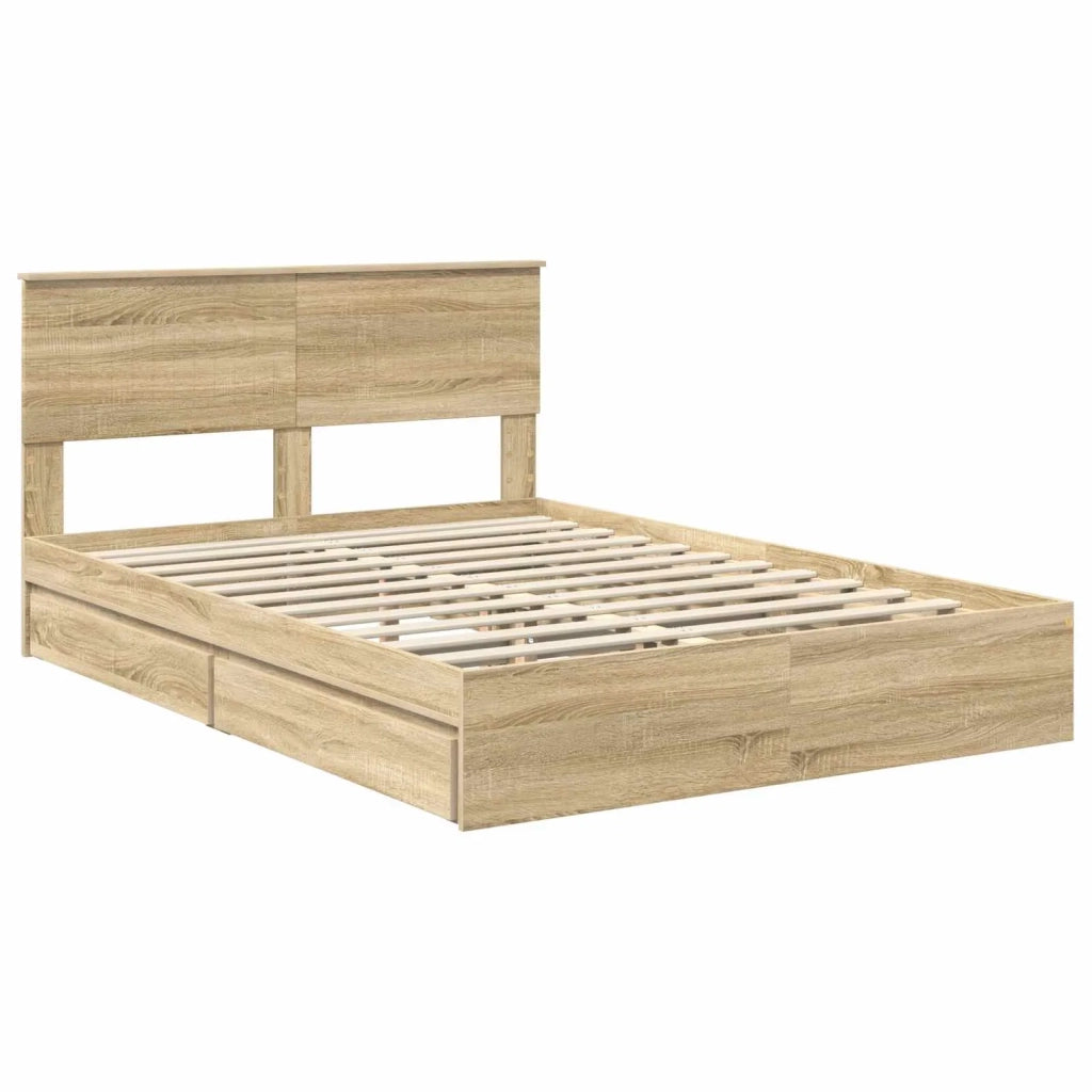 Letto con Contenitore con testiera Rovere Sonoma 140 x 200 cm