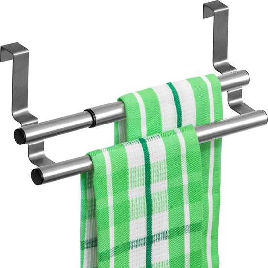 Portatile doppio cassetto porta maniglie per asciugamani per la cucina - Estensibile - Porta asciugamani e asciugapanni in acciaio inossidabile