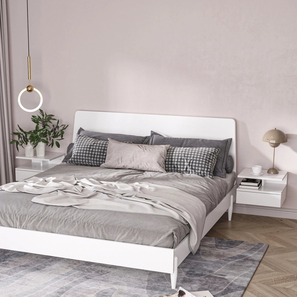 Comodini Moderni Sospesi con Cassetto e Mensola in Legno ¨C Zephmum ¨C Bianco Lucido 35x32x22.5cm