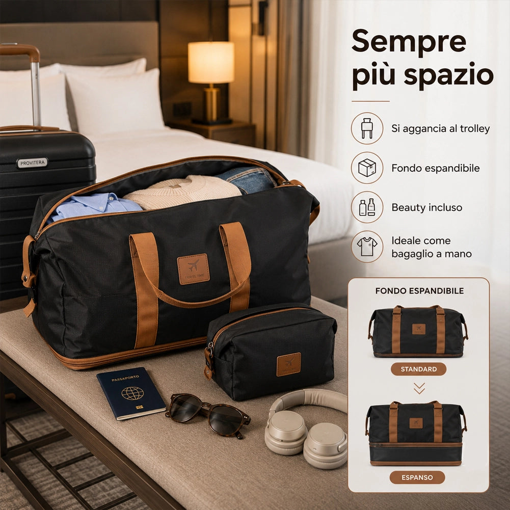 Set 6 Pezzi Valigie Rigide Family in ABS Beauty Case Nero e Marrone 55/66/75cm
