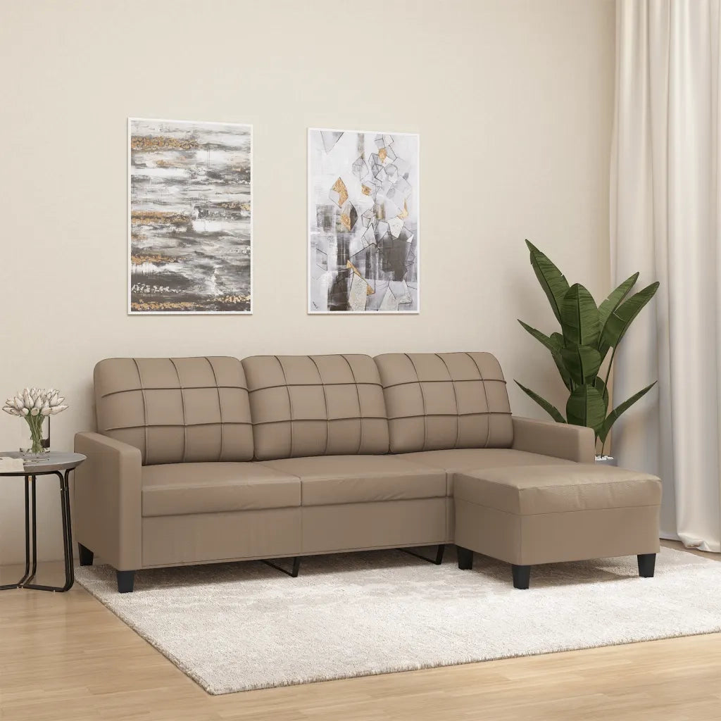 Divano a 3 Posti con Poggiapiedi-Sofa 3 Posti con Poggiapiedi Cappuccino 180cm in Similpelle 928160