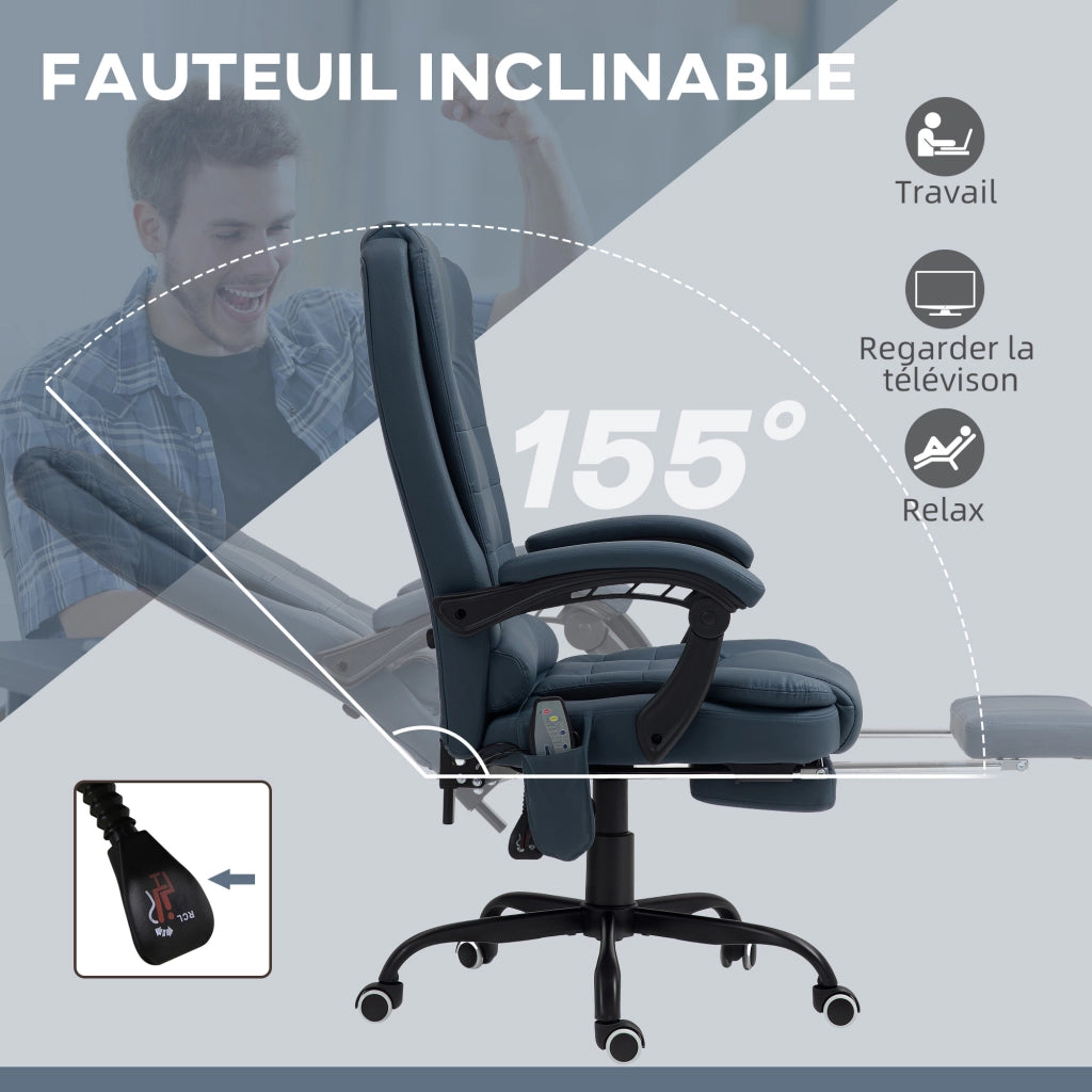 Sedia da ufficio massaggiante reclinabile ¨C zephmum ¨C blu, altezza regolabile, telecomando