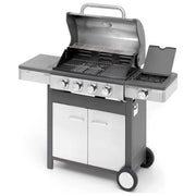 Ompagrill Barbecue a Gas Inox 4 Bruciatori con Fornello Laterale Termometro Griglia Ghisa Smaltata 133x58x115.5 cm