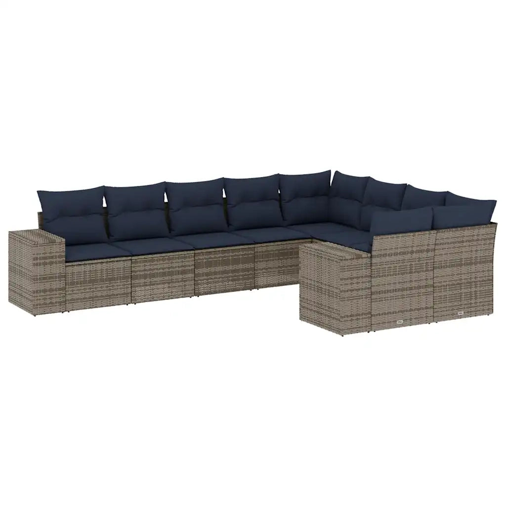 Set Divani da Giardino 9 pz con Cuscini Grigio in Polyrattan 3223040