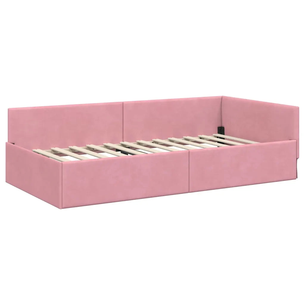 Cornice del letto ad angolo Rosa 100 cm x 200 cm Velluto 42016094