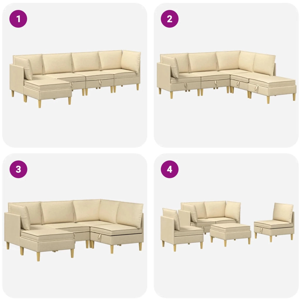 Set di mobili per il soggiorno con cuscino 5 pcs Crema Tessuto 3413711