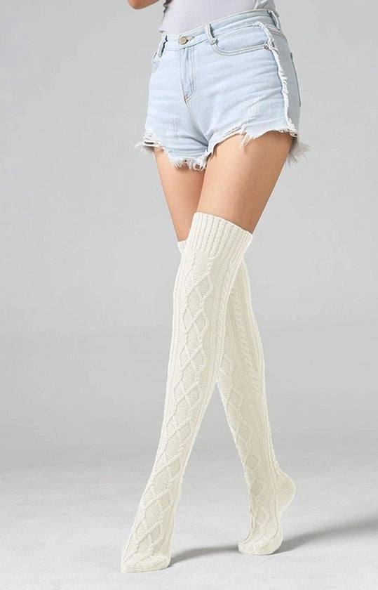 Stivali in lana per donne - Calze invernali extra lunghe - Calzettoni per gambe - 1 bianco - Unico taglia