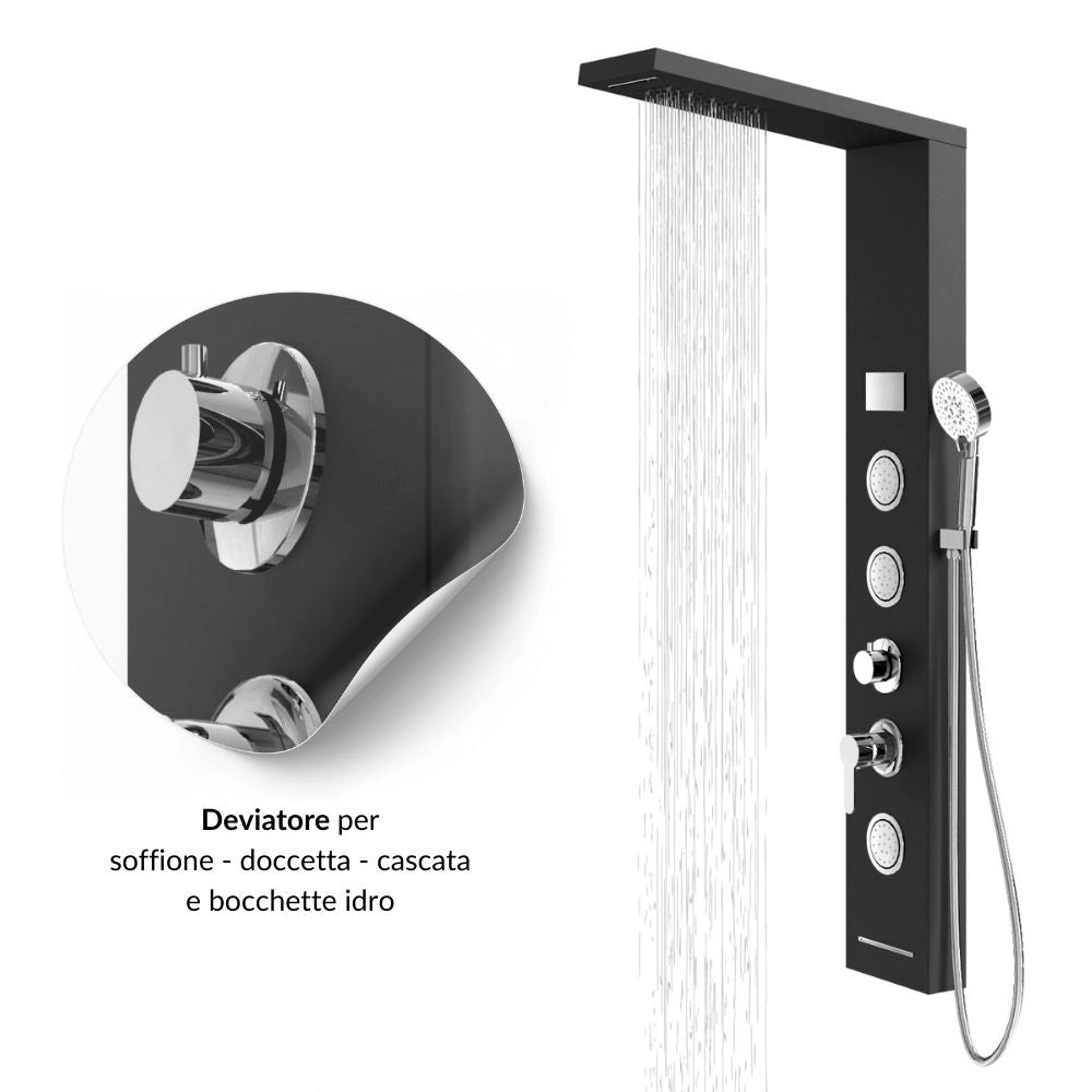 Colonna pannello doccia shine-1 black 4 funzioni luce display temperatura nero