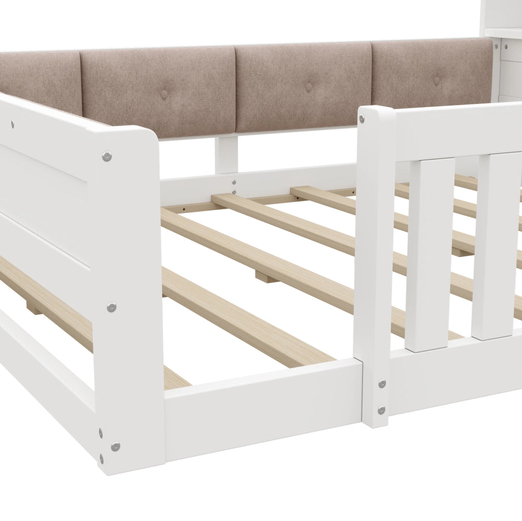 Letto per bambini 140 x 200 cm con sponde, LED e contenitori
