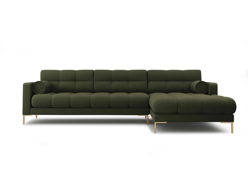 Cosmopolitan Design - Divano angolare destro "Bali" 5 posti in tessuto strutturato verde 