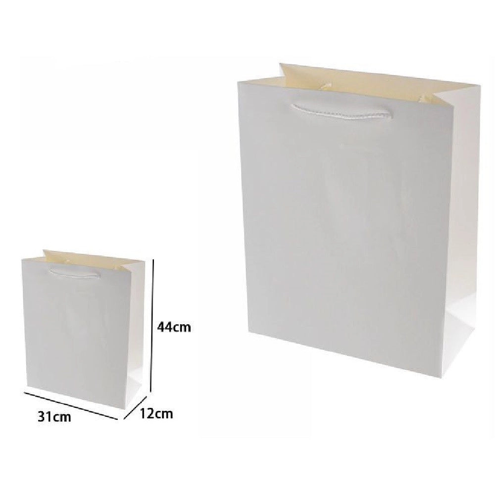 Trade Shop - Set 3pz Buste Borsa Regalo Sacchetti 44x31x12cm 69901 Bianco Con Manico Cordino -