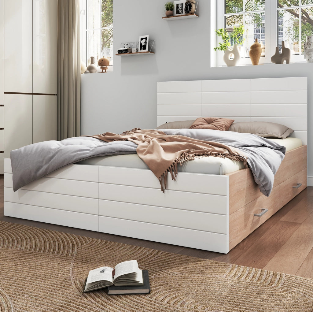 Letto matrimoniale 160x200 cm con materasso, cassetti e rete