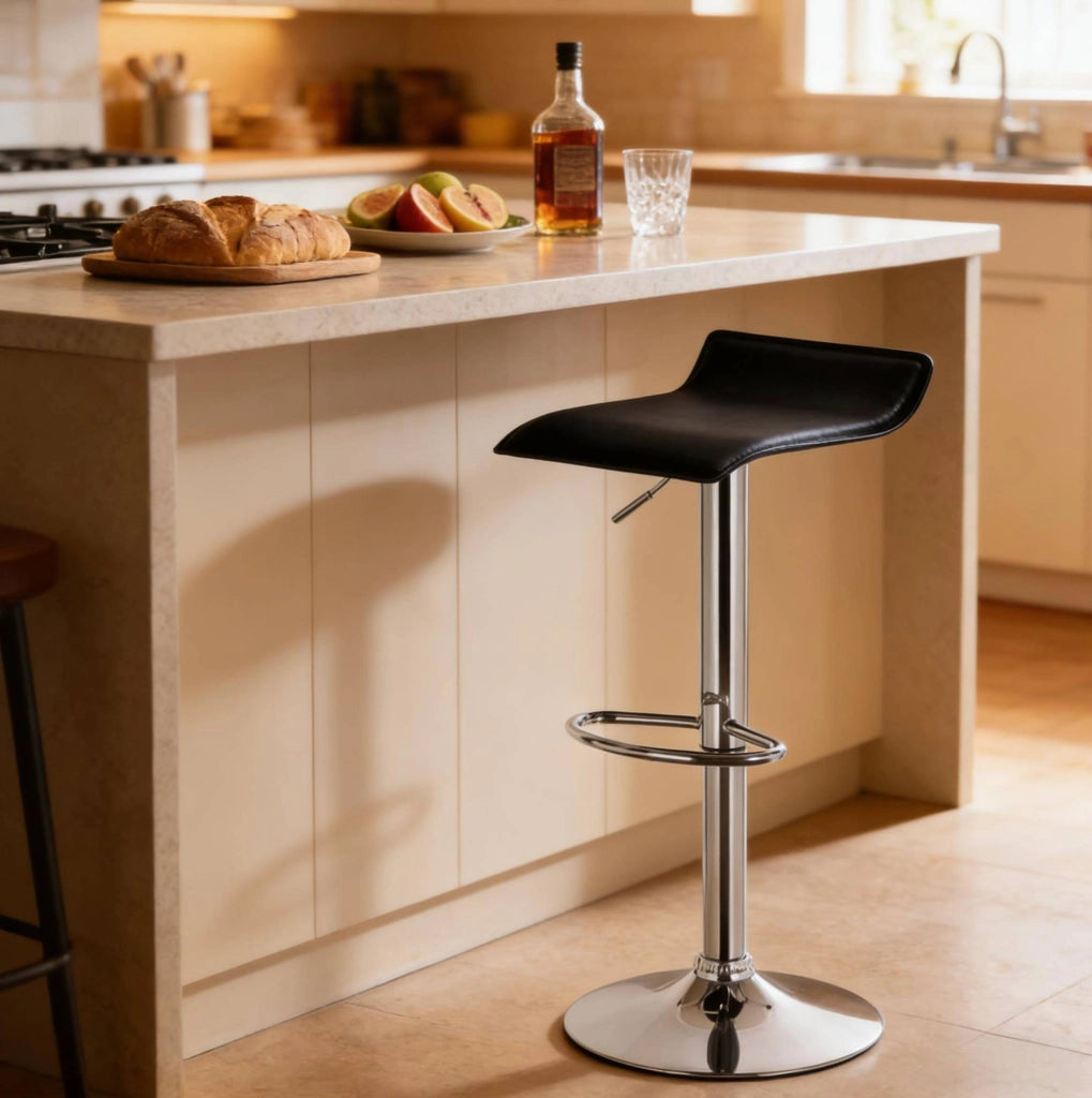 Sgabello da bar regolabile 62-84 cm nero in similpelle, girevole a 360°