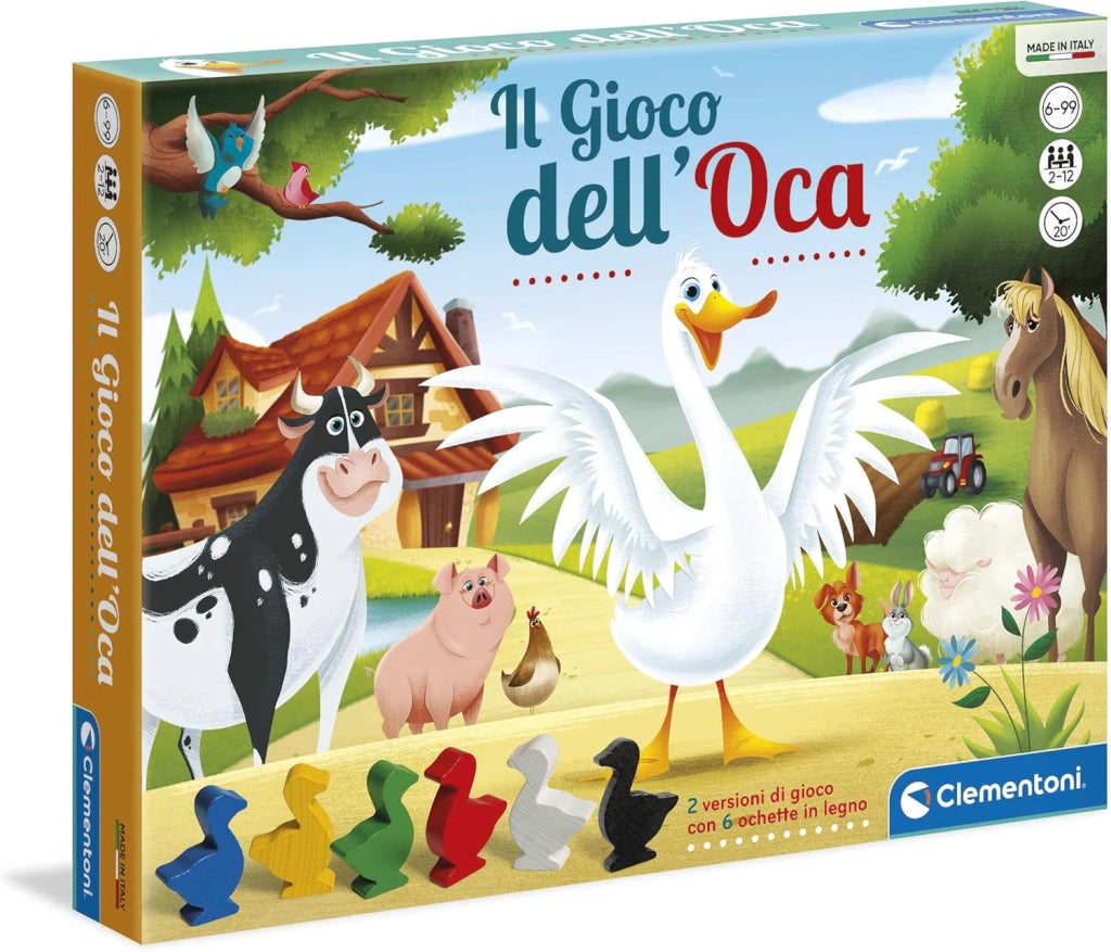 Il Gioco dell`Oca, Giochi da Tavolo Classici di Societa , 2-6 Giocatori con Paperelle in Legno 2 Modalita di Gioco, Clem