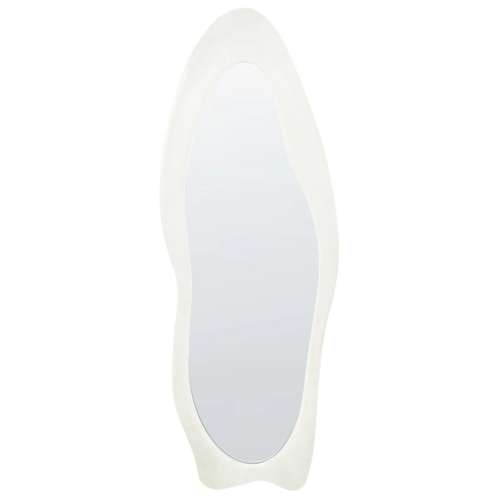 Specchio da parete in MDF bianco con cornice in vetro 57 x 160 cm Forma irregolare Decorativo a parete Pezzo d'arredo in stile moderno