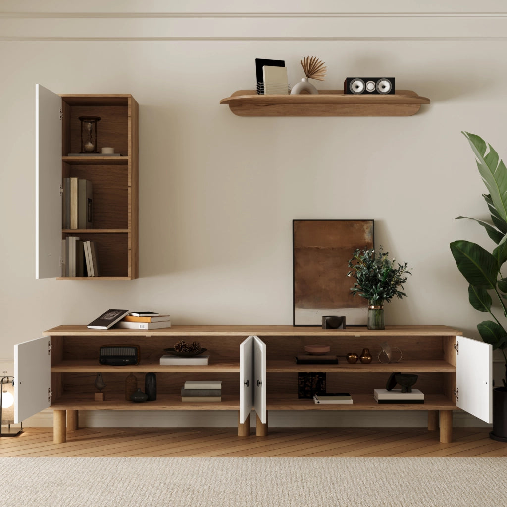 Credenza TV bianca e naturale in truciolare lunghezza 170 cm