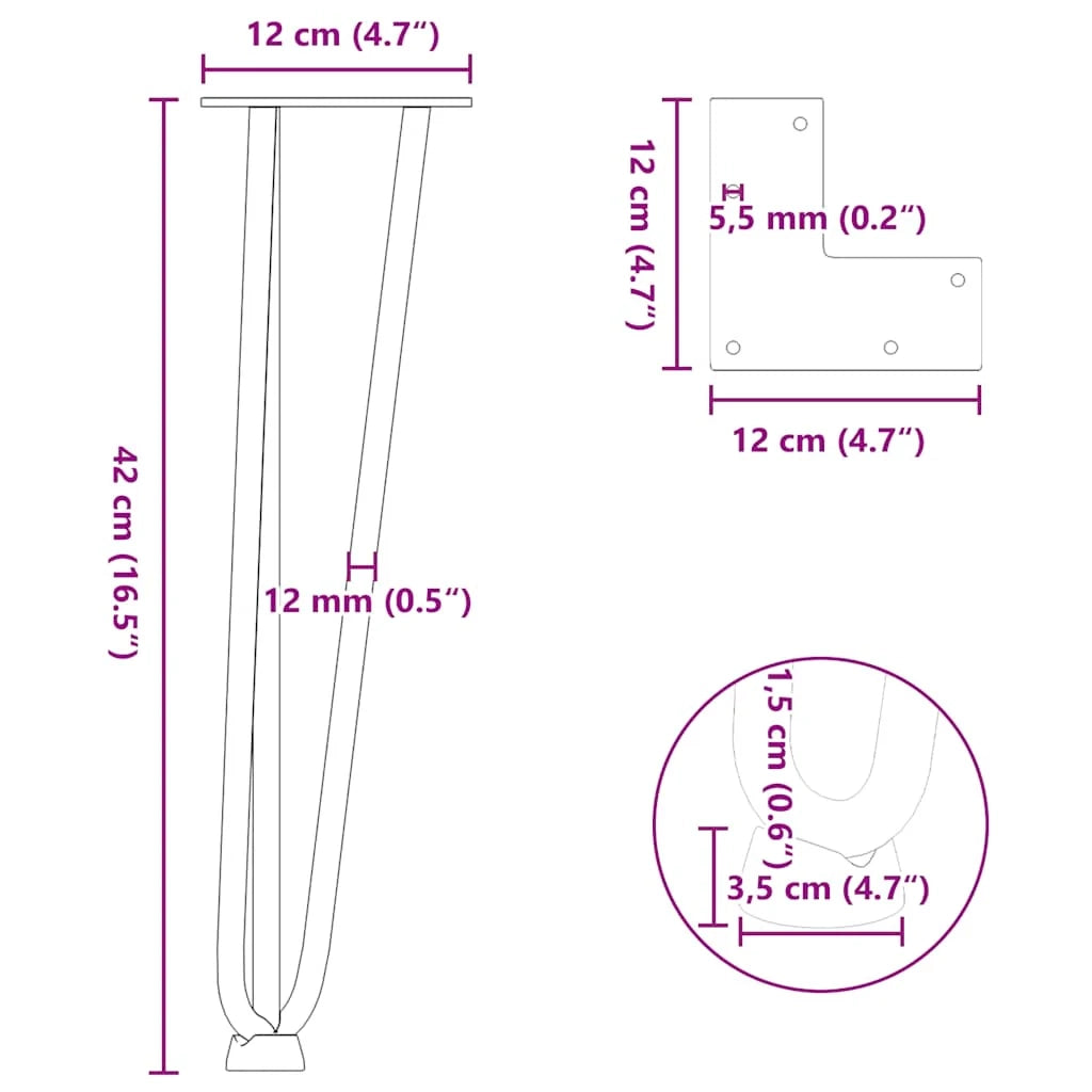 Set di 4 gambe a forcina per tavolino da caffè da 42 cm design moderno con piedini regolabili acciaio nero massiccio 02_0056739