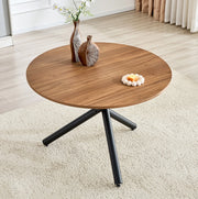 Tavolino rotondo industriale in MDF e metallo nero noce