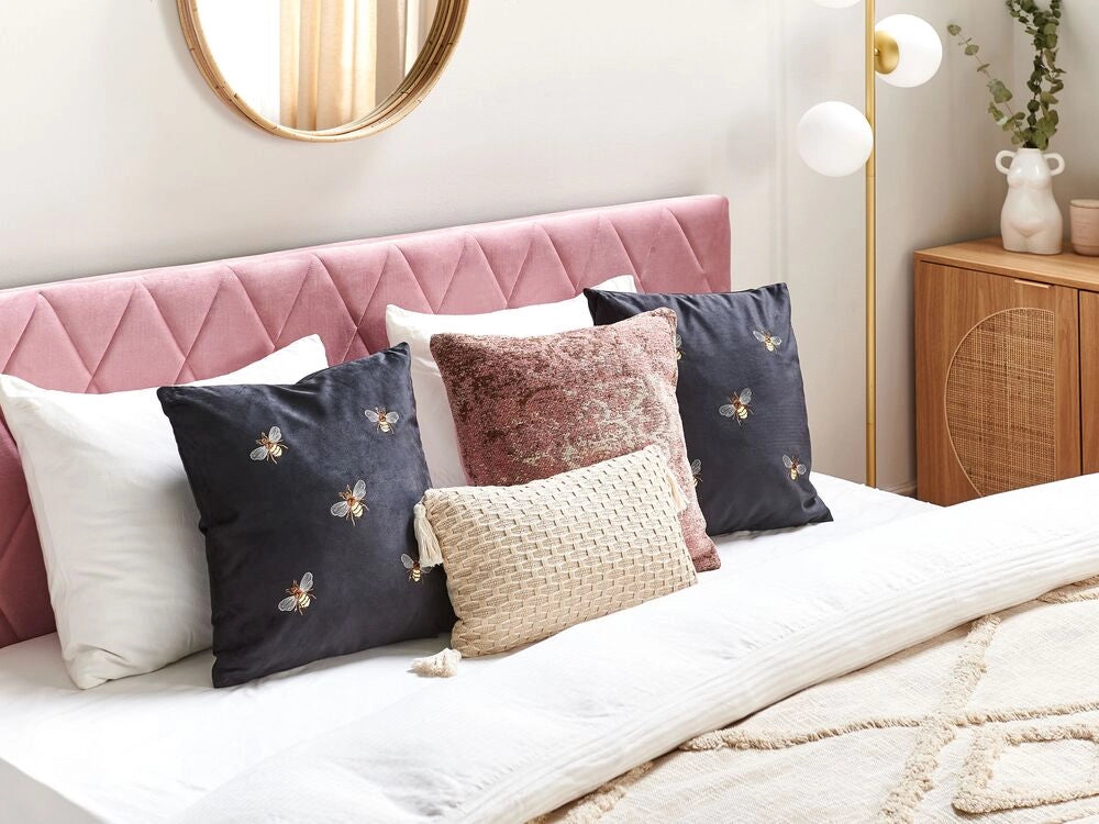 Set di 2 cuscini decorativi in velluto nero 45 x 45 cm con motivo con api soggiorno camera da letto