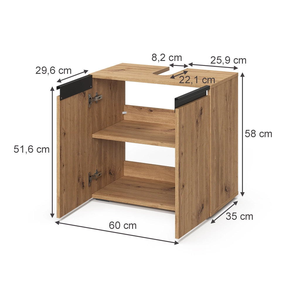 Vicco Mobile sottolavabo per bagno Artigiano 60 x 58 cm con 2 porte