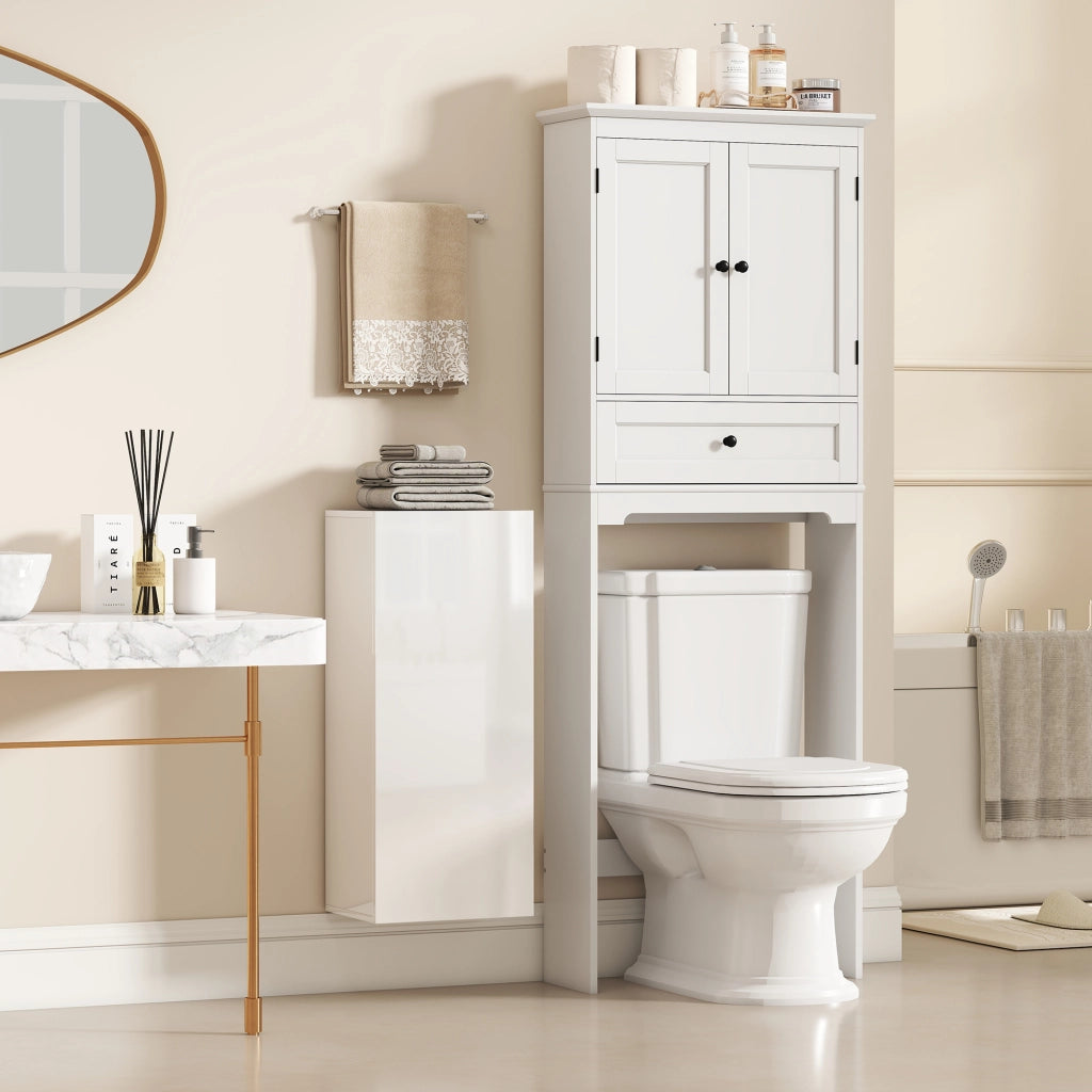 Mobile Bagno Pensile con Anta e 2 Ripiani in Vetro Regolabili ¨C zephmum ¨C Bianco Lucido
