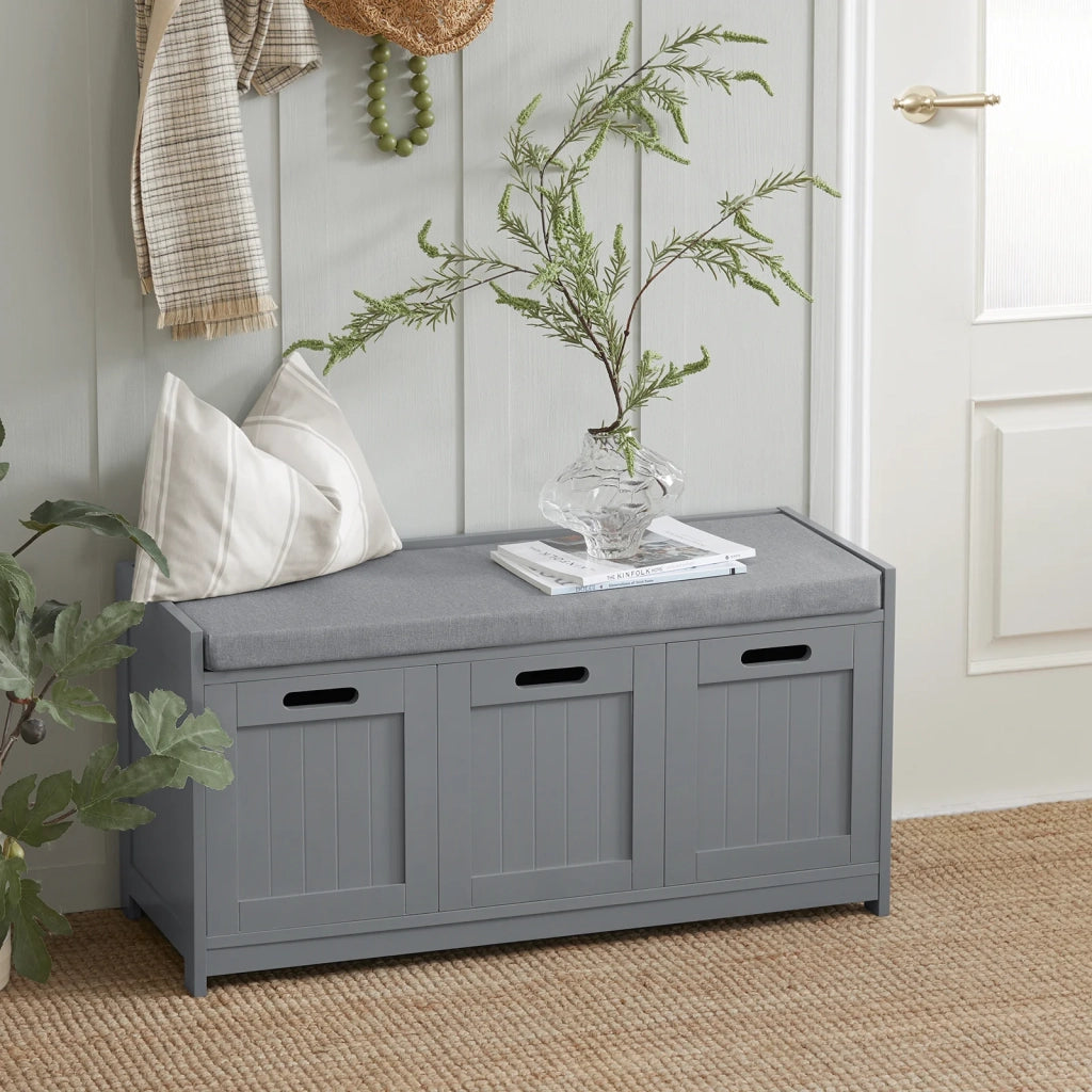 Scarpiera da Ingresso con cassetto e 2 armadietti cassapanca Camera da Letto Carico Massimo120 kg 90x45x35cm Grigio FSR80-SG