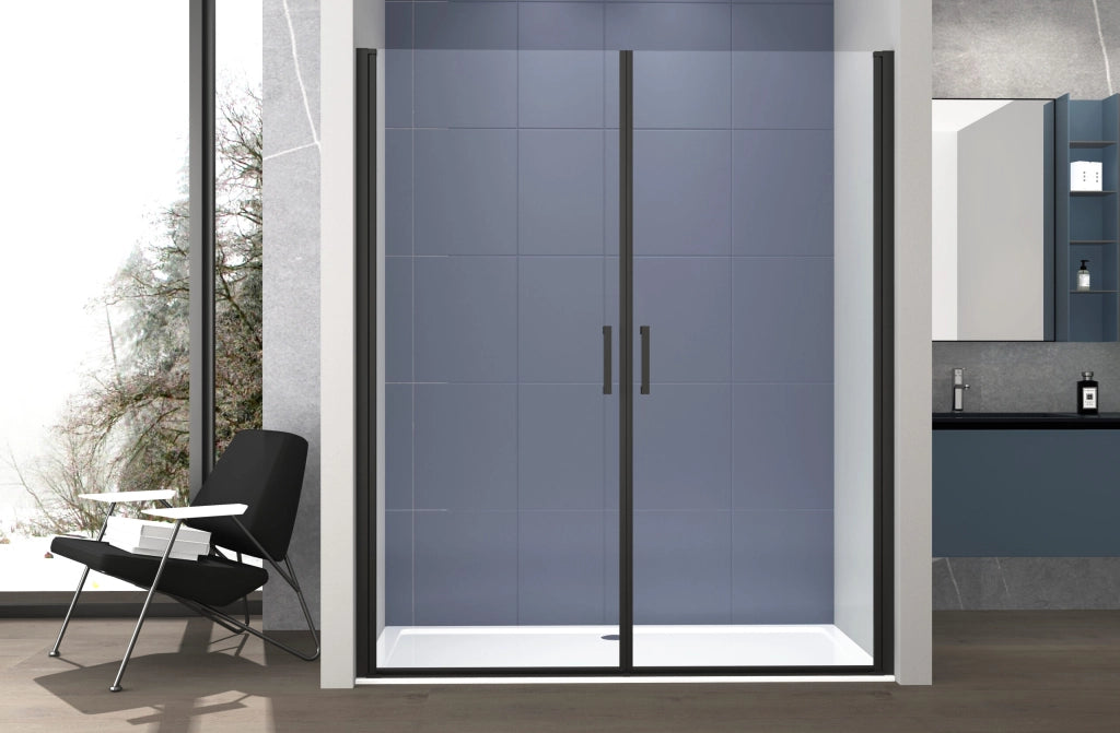Box doccia nicchia 110 cm porta DUE BATTENTI H200 cm cristallo 6mm profilo NERO OPACO ZENO
