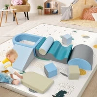 Set di 9 Blocchi Morbidi atossici da Gioco per arrampicarsi, scivolare, gattonare e giocare in sicurezza,blu