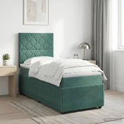 Letto Box Spring LED con Materasso Verde Scuro 90 x 190 cm 3455984