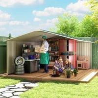 Casetta da Giardino con 2 Porte Scorrevoli e 4 Prese d'Aria in Acciaio, 340x386x200cm, Verde