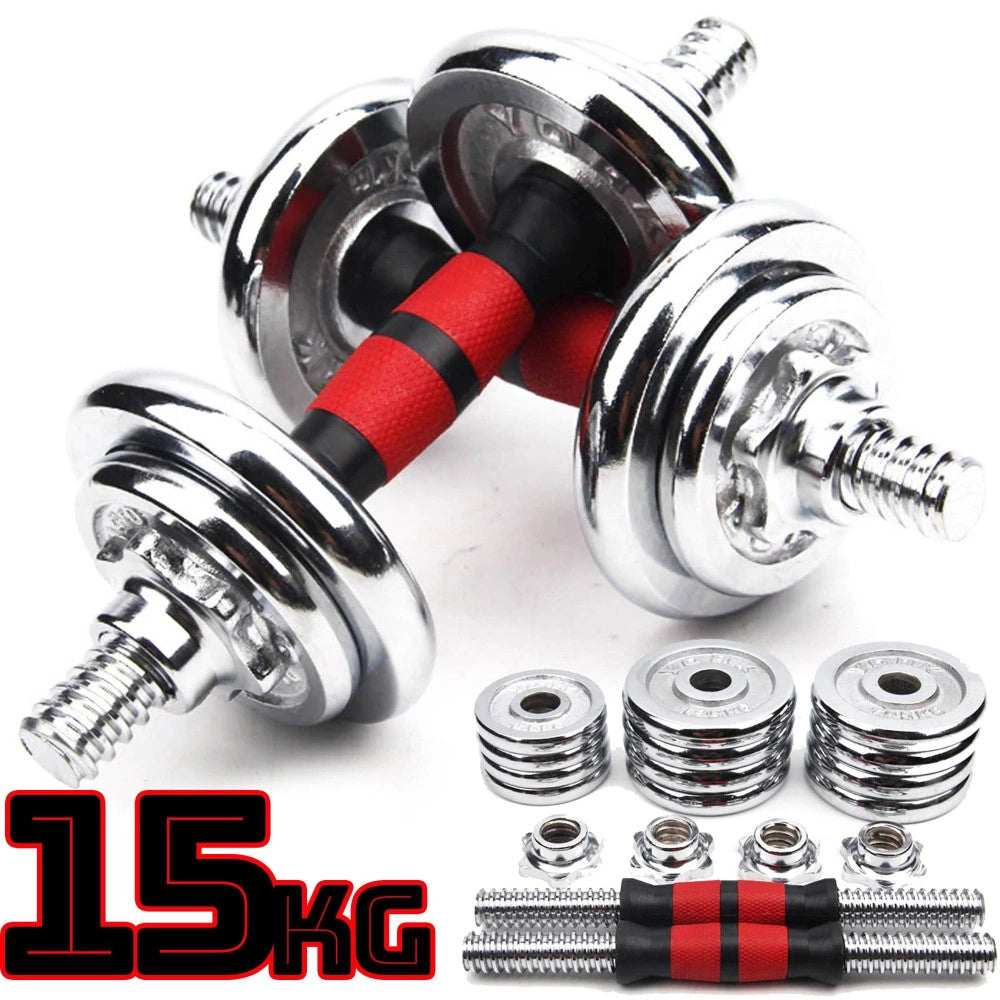 Trade Shop - Set Manubri Pesi Regolabili Componibili Palestra Dumbbell In Acciaio 15 Kg Tot -