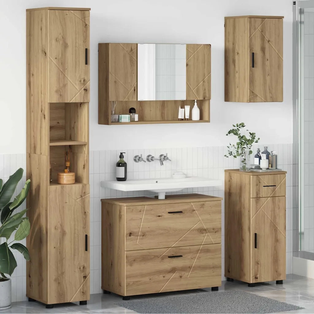 Set di mobili per il bagno con porta 5 pcs Rovere artigianale 3393082