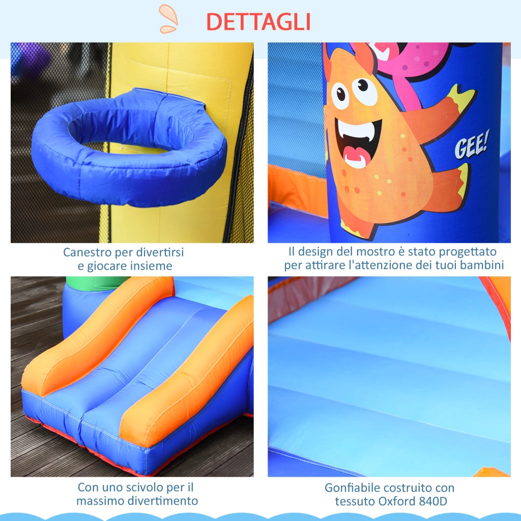Castello Gonfiabile Bambini con Scivolo e Canestro ¨C zephmum ¨C 250x180x175 cm