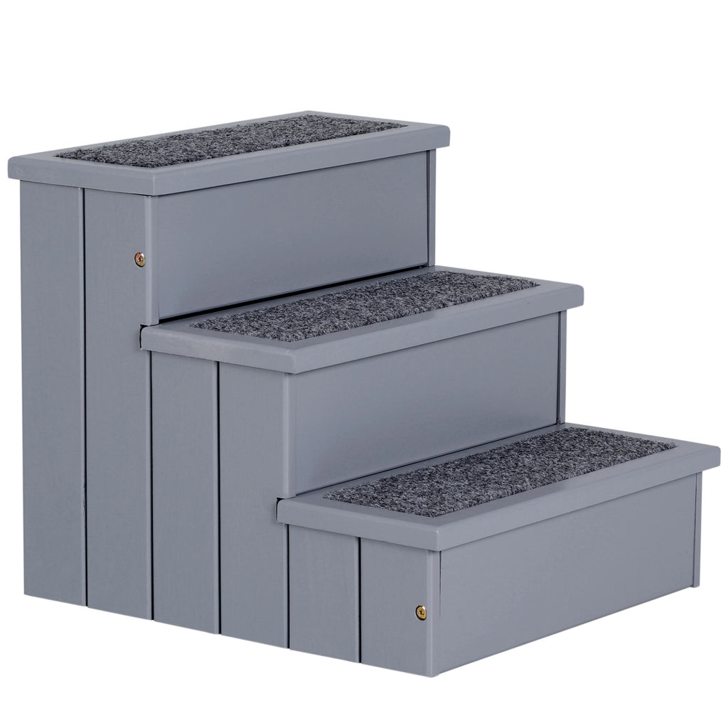 EasyComfort Scaletta per Cani a 3 Gradini con Tappeto Antiscivolo e Spazio Interno, 40.5x44.5x38cm, Grigio