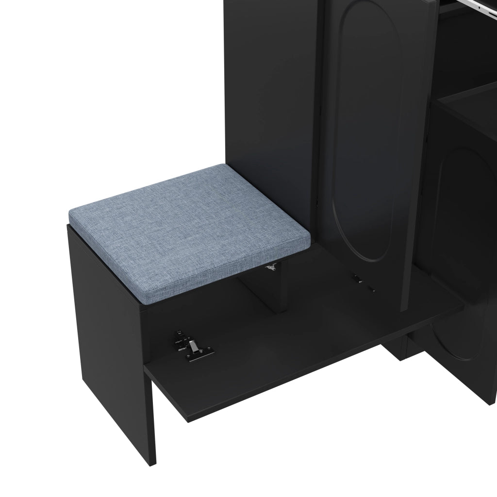 Scarpiera con 2 Ante a Ribalta e Panca Imbottita; Chiusura Ammortizzata; Ripiani Regolabili; in Truciolare; 130×35×110 cm; Nero