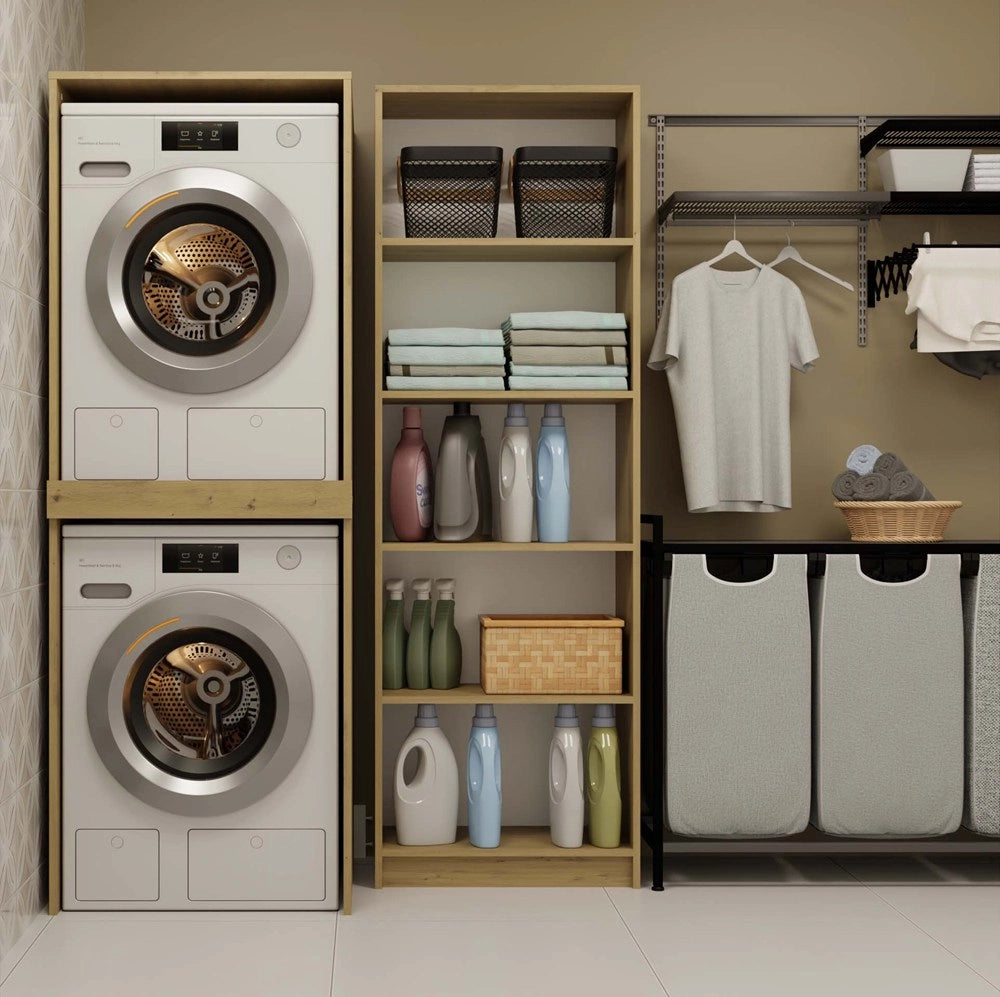 Mobile bagno per lavatrice e asciugatrice POLA twin scaffale colonna rovere artisan