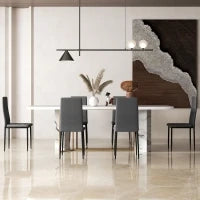 Set di 6 Sedie da Pranzo Moderne Rivestite in Tessuto Effetto Lino con Schienale Alto e Gambe in Metallo 41x50x97 cm Grigio