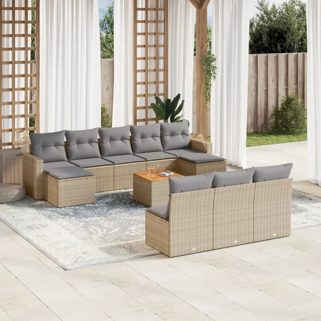 Set Divano da Giardino 11 pz con Cuscini Beige Misto Polyrattan 3256661