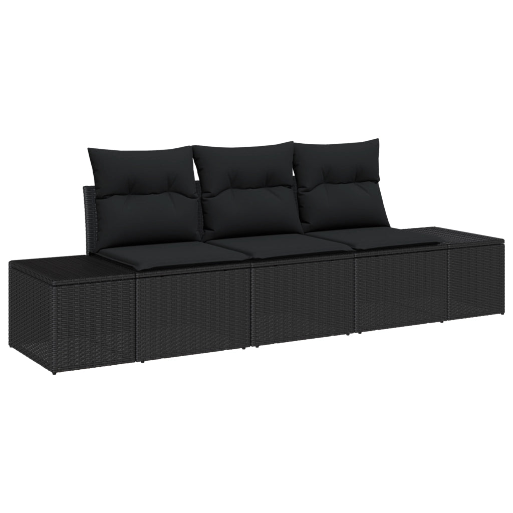Set di divani da giardino da 3 pezzi con cuscini Nero Poli Rattan